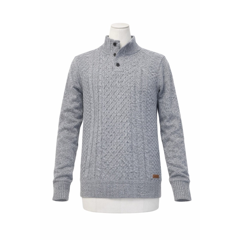 Buffalo David Bitton Mens Grey Cable Knit Mock Neck Button Pullover Sweater